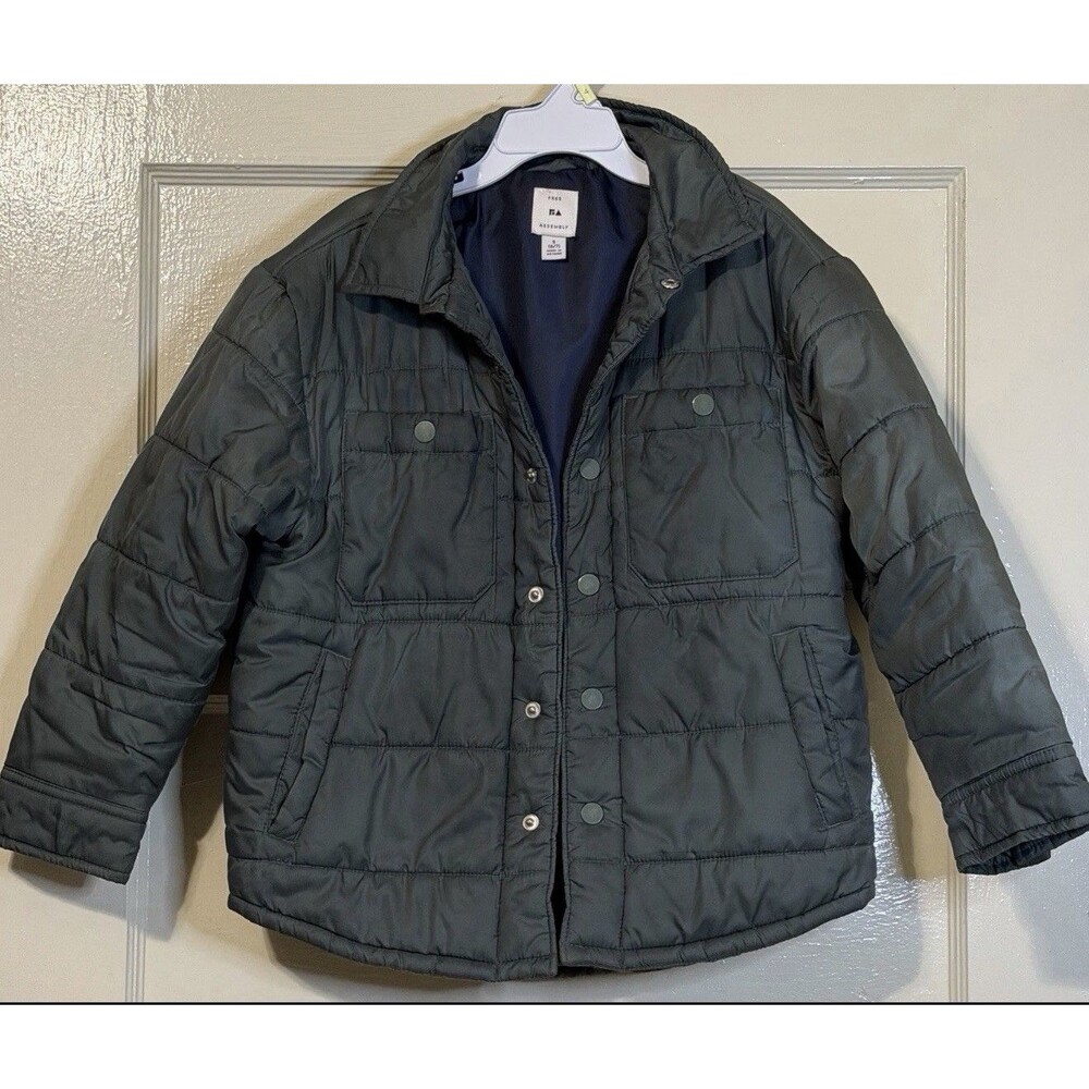 Free Assembly kids' quilted jacket in olive green, size S (6/7).